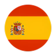 Circular icon of the Spain national flag with red and yellow horizontal stripes and the national coat of arms.