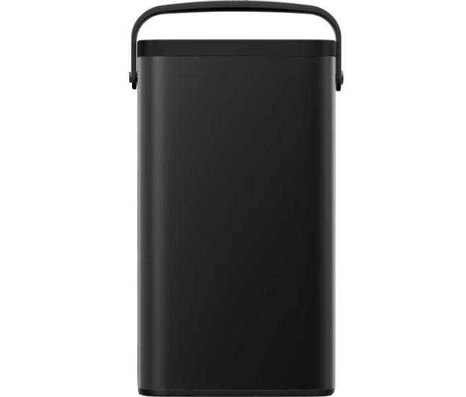 Black rectangular removable battery with a handle on top.