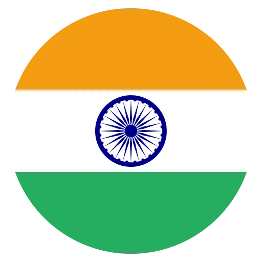 Circular icon of the Indian flag with saffron on top, white in the middle with a navy blue Ashoka Chakra, and green at the bottom.